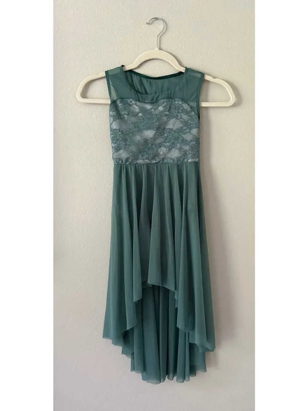 WEISSMAN Lyrical High Low Chiffon Lace Dance Costume in Seafoam Size MC